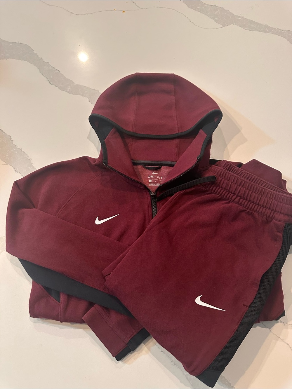 Nike Women’s Maroon Dri-FIT Hoodie & Pants Set Large Jacket Medium Pants.